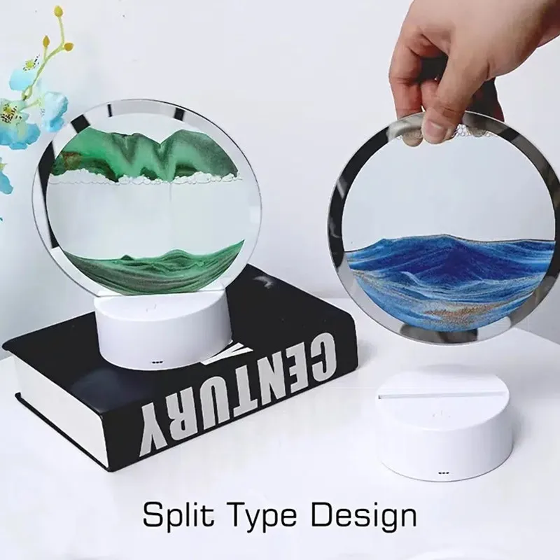 USB 5v 7 Colors 3D Sand Painting Table Lamp RGB Quicksand LED Night Light Bedroom Bedside Decor Sand Filter Gift Hourglass Lamp