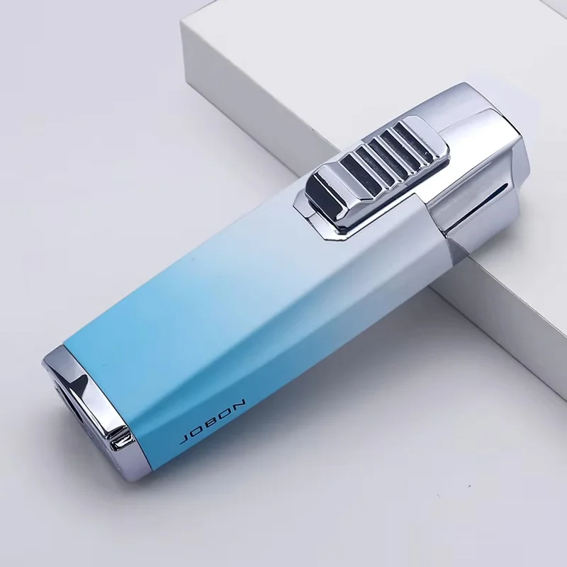 JOBON High Beauty Gradient Color Butane Gas Lighter Powerful Direct Charge Three Flame Cigar Lighter Portable Ignition Tool