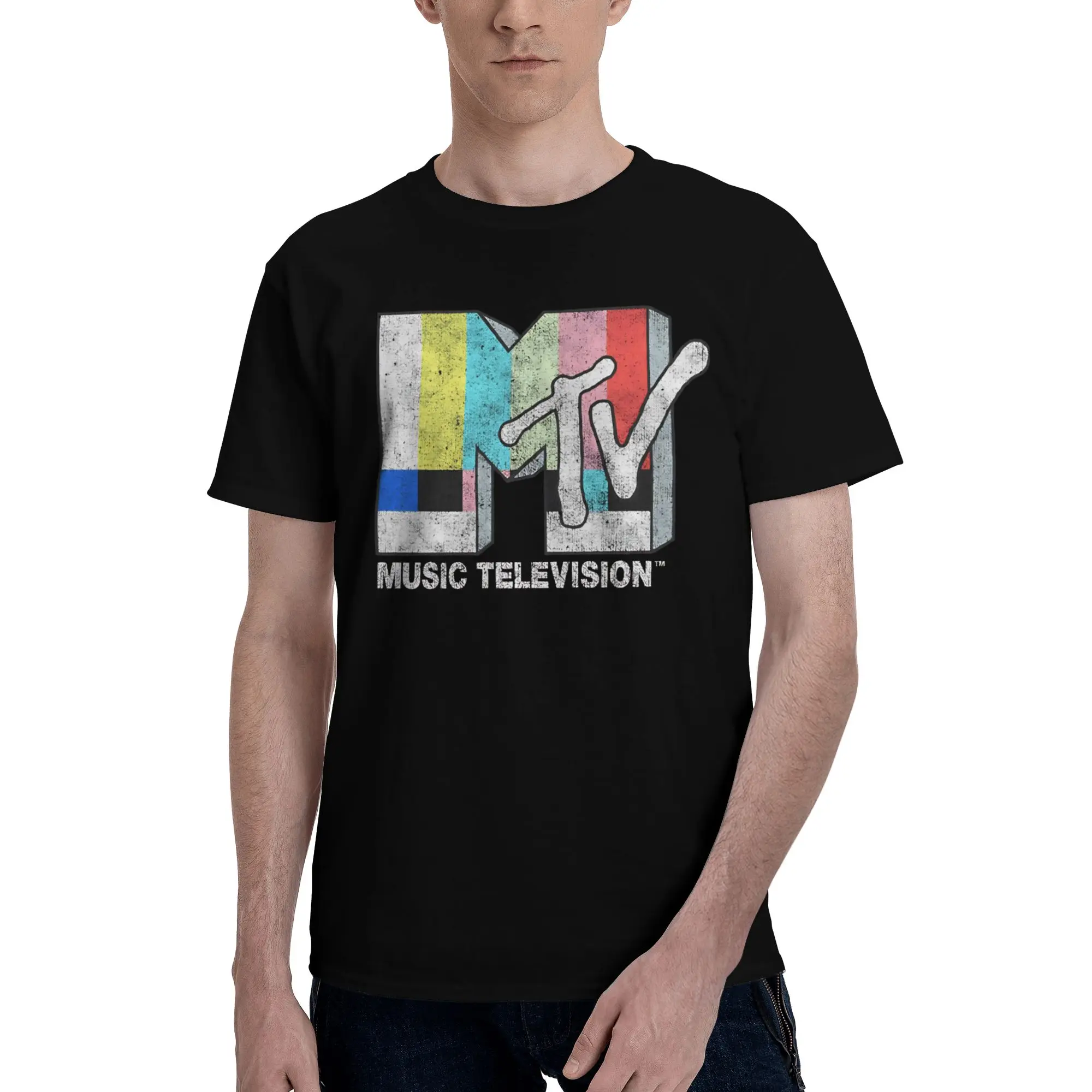 Vintage TV Signal End Novelty 100% Cotton T-Shirt MTV Tops Tees For Men