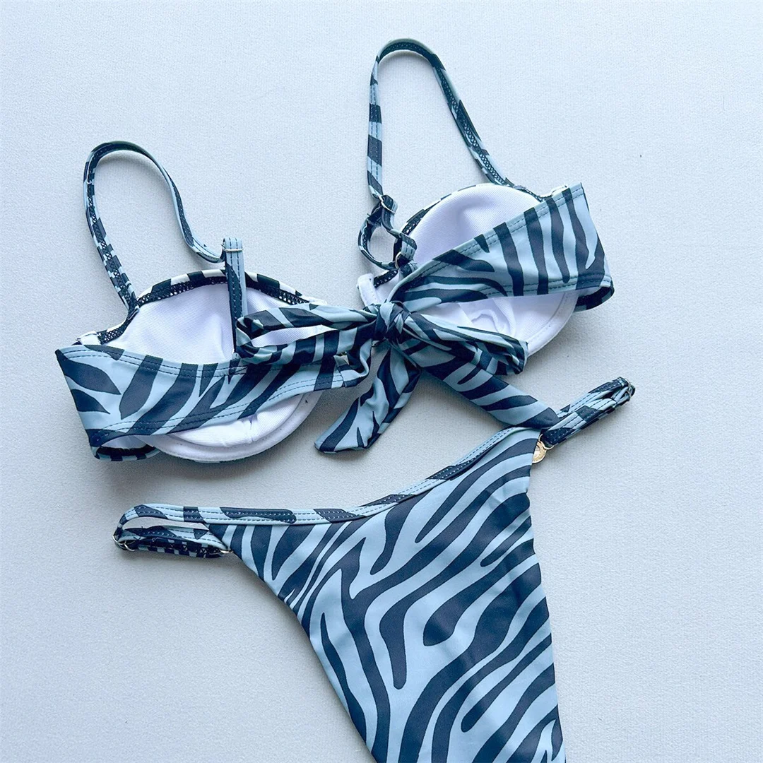2026 Bedruckter Bikini mit Bügel für Damen, zweiteiliger Badeanzug, hoher Beinausschnitt, Badebekleidung, Badeanzug, Schwimmbikini V8460 – Detail 7