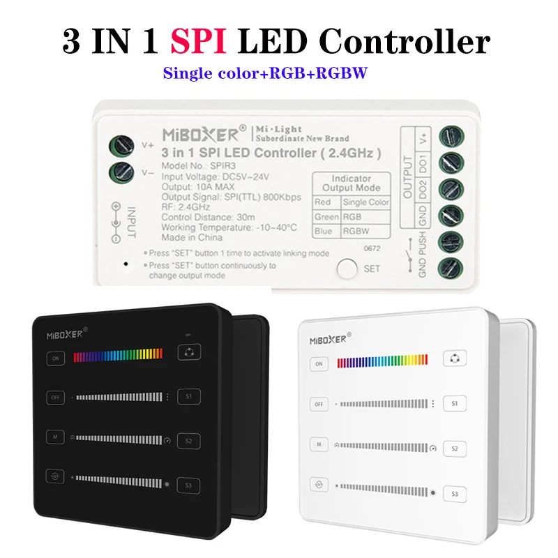 Miboxer 3 in 1 ( Single color+RGB+RGBW ) SPI LED Controller B6 2.4G SPI Panel Remote for WS2811 WS2812 WS2815 LED strip