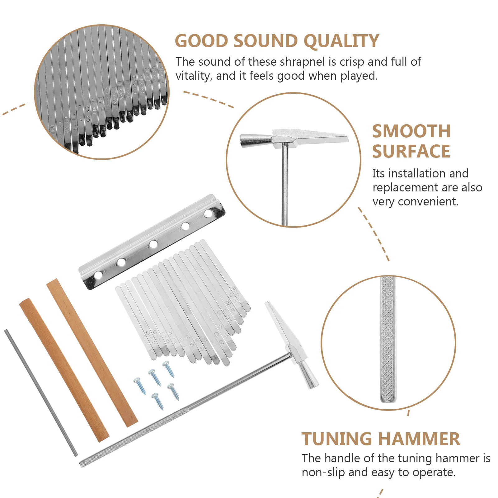 

1 set 1 Set Steel Kalimba Keys Tuning Hammer tool Kit For 17 Keys Wood Kalimba Durable Replacement Parts Practical Music