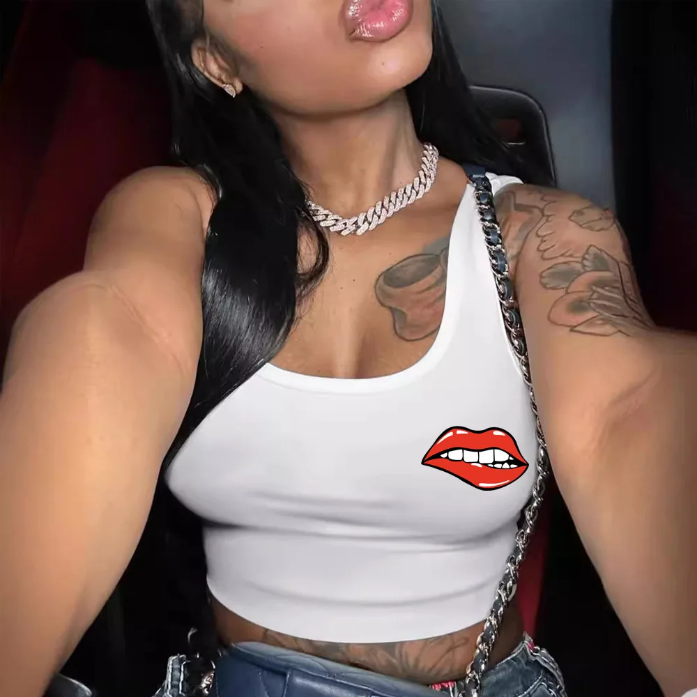 Europejska amerykańska moda kamizelka na co dzień kamizelka z kreskówek seksowne usta wykwintne drukowanie modny damski sportowy wygodny top