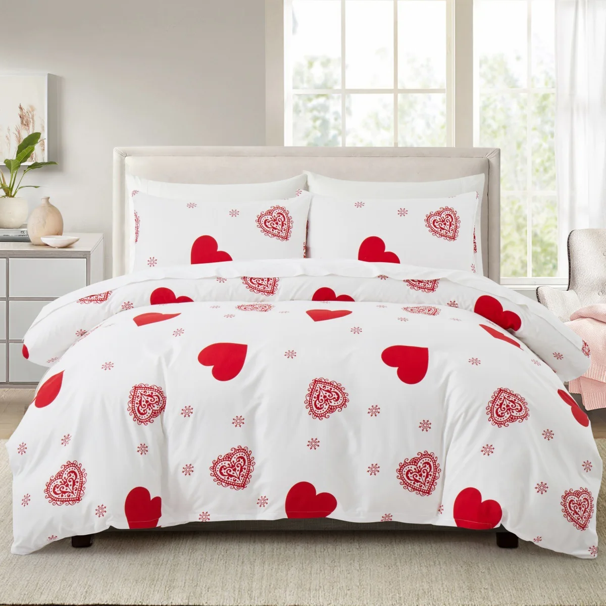 Red Heart Paisley Bedding Set 3PCS Home Textile Wholesale for Cross Border