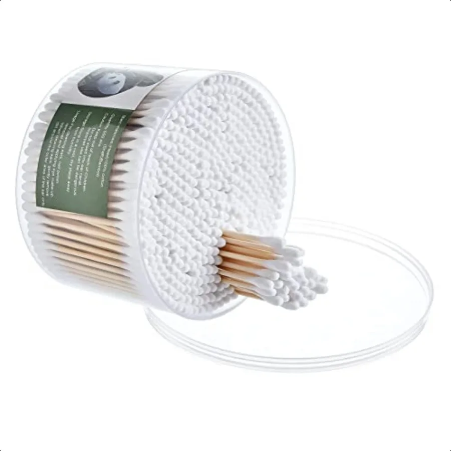 MONCOM cotons-tiges 500 unités Double rond épais conseils biodégradable écologique solide bâtons de bois cotons-tiges pour oreilles fermes