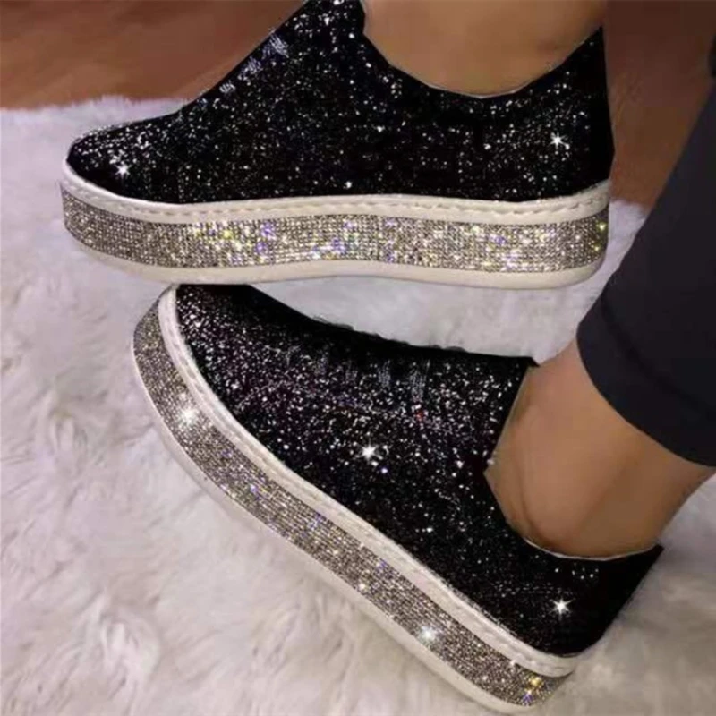 Women\'s Casual Shoes Fashion Sequins Bling Lace Up Sneakers Thick Bottom Spring Autumn Female Footwear Flats Plus Size Zapatos