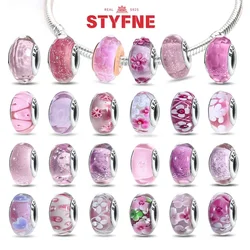 925 Silver Pink Color Series Beads Heart Flower Murano Glass DIY Jewelry Charms Fit Original Bracelet for Women Fine Gifts