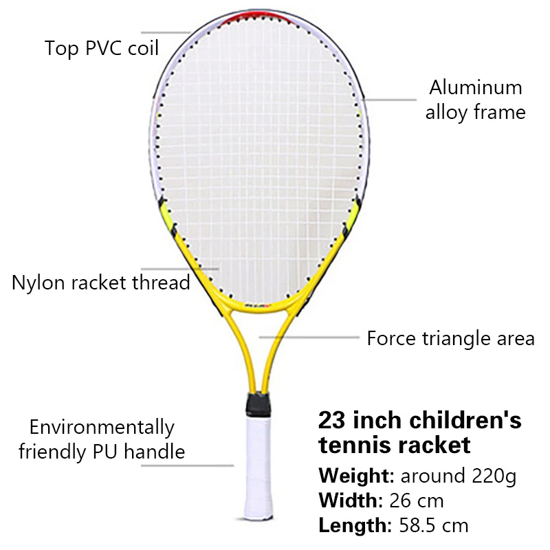 Raquette de tennis spéciale pour adolescents, alliage d'aluminium, fil de nylon de bain, entraînement pour enfants, 23 po