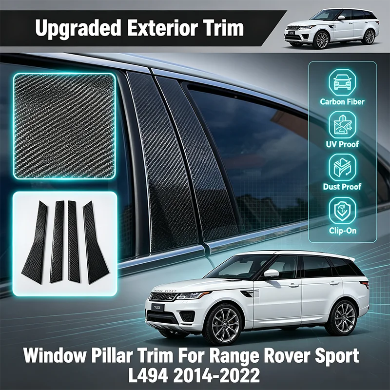 For Land Rover Range Rover Sport L494 2014-2022 Bright Black Carbon Fiber Door Window B C Pillar Sticker