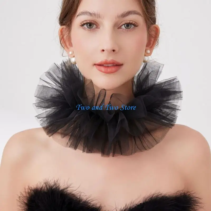 HX6F 2PCS Lace Puff Ruff Collar for Halloween Costume Accessories Detachable Collar