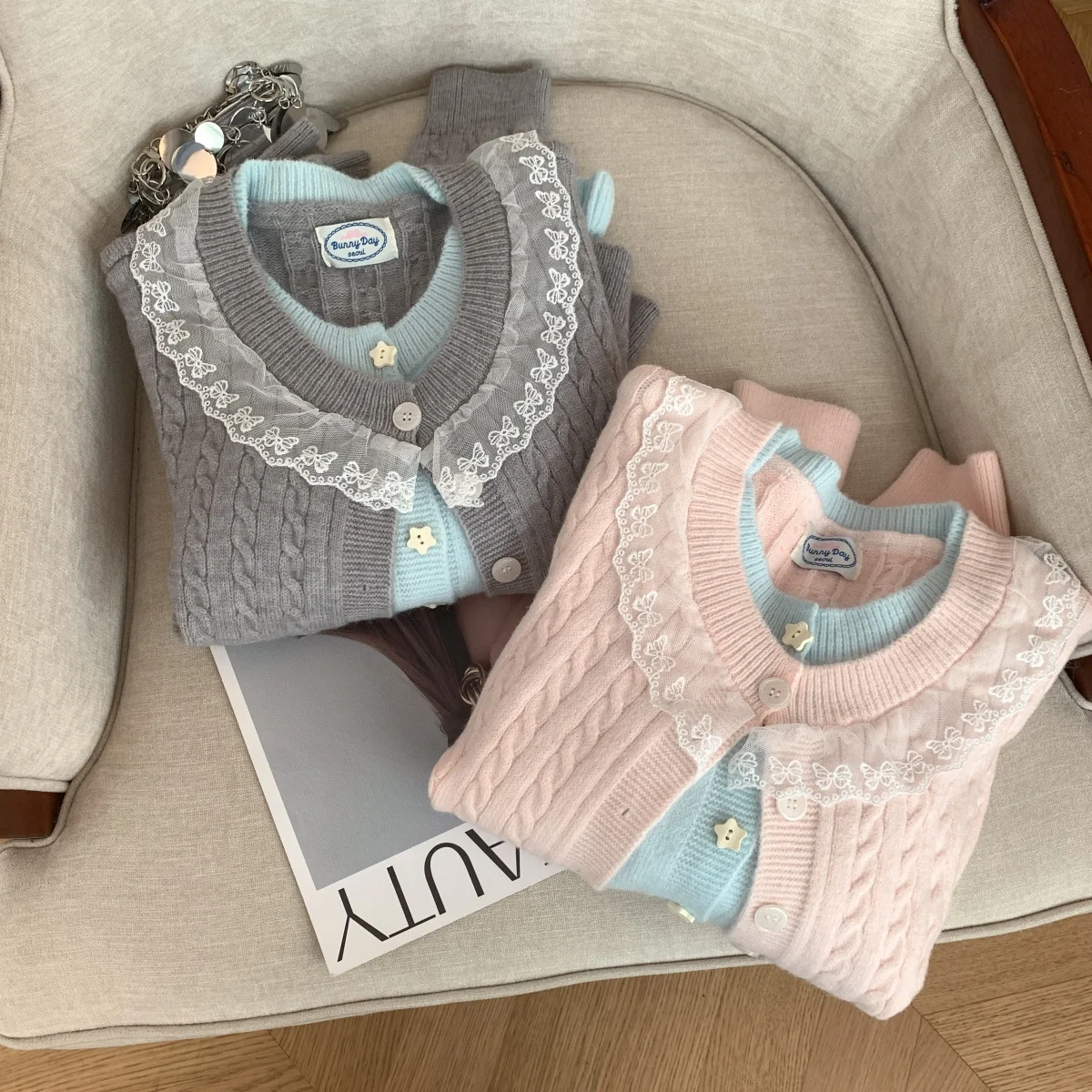 Dames grijze strik vest trui Y2k Vintage jaren 2000 elegante trui gebreide lange mouwen Koreaanse pailletten trui herfst winter 2025