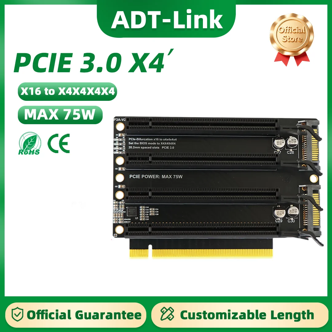 PCIe 3.0 Splitter Card 1 to 4 PCIe X4 Bifurcation Adapter PCI-E X16 to 4X4X4X4 Clock Split Expansion Card For GPU NVMe SSD