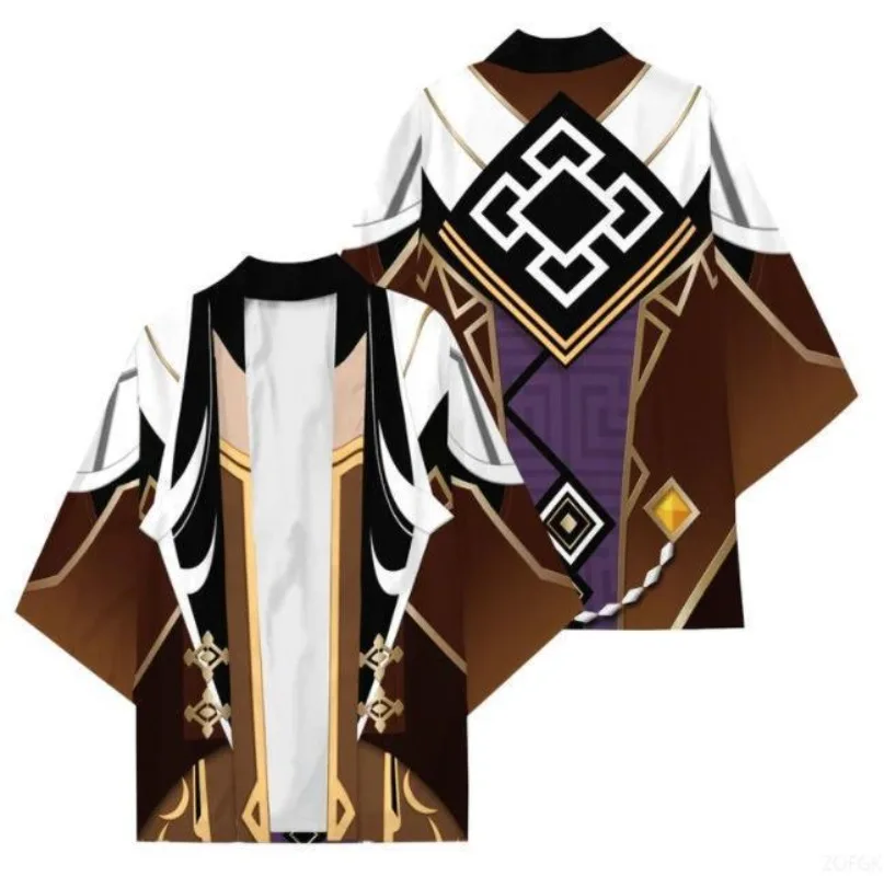 2023 New Cloak, Kimono, Cosplay, Zhongli Fengshen Same Style Feather Weaving 3D Printed Cardigan Top