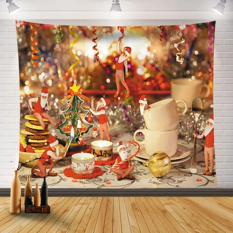 VIKAMA Christmas Fireplace Tapestry Cozy Xmas Tree Candle Wall Hanging Backdrop for Holiday Party Bedroom Living Room Decor