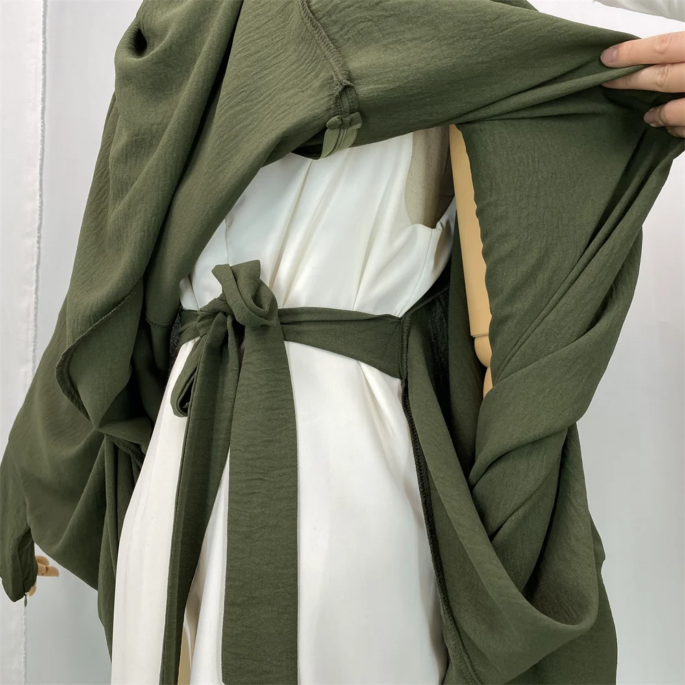 Damen Modest Abaya Maxikleid mit Fledermausärmeln, Hoher Taille, Plissiert, Islamisches Gewand, Ramadan Eid Casual Party Einfarbige Muslimische Kleidung – Detail 3