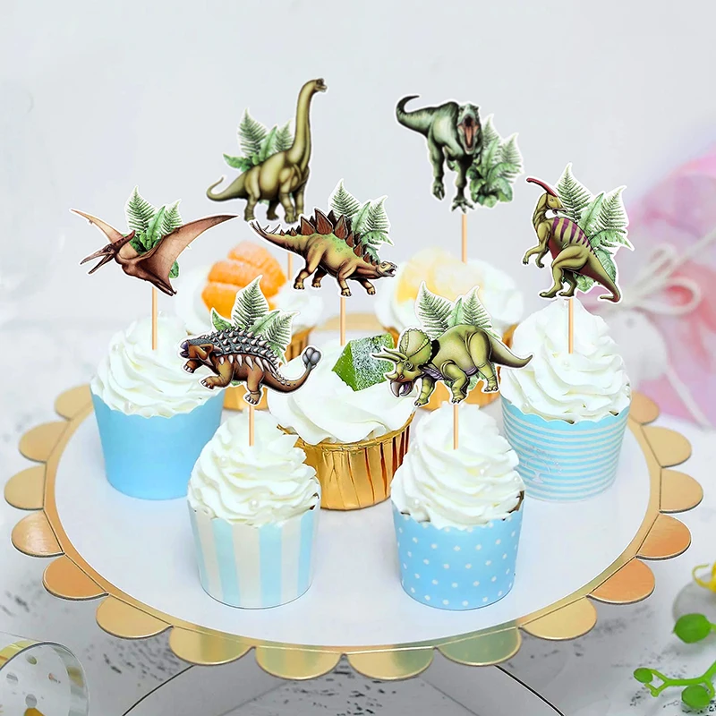 Dinosaur Cupcake Toppers Kids Birthday Roar T-Rex Dino Cake Decorations Kids Boys Dinosaur Theme Birthday Babyshower Cake Decor