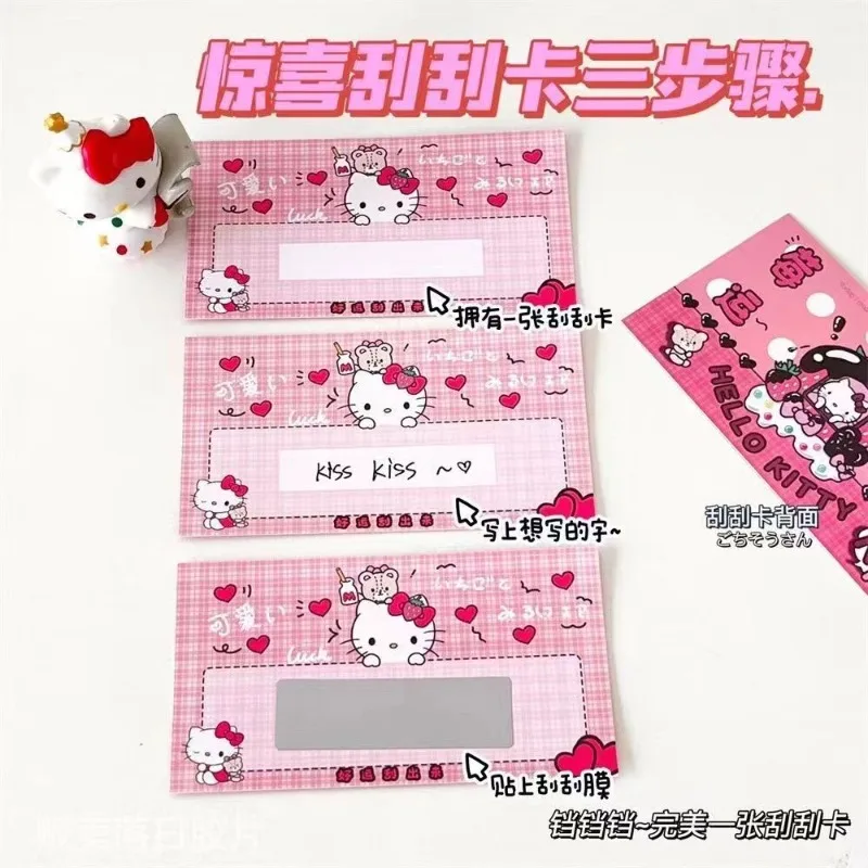 Hello Kitty mainan hadiah permainan, kartu animasi kartun lucu Mini gores kepribadian kreatif DIY buatan sendiri