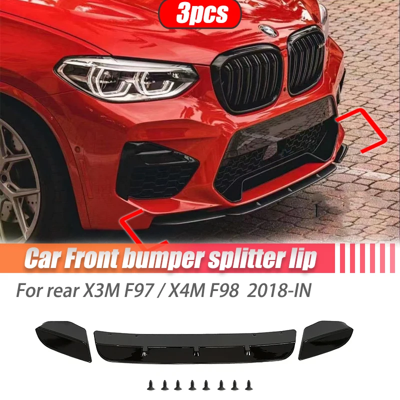 Gloss Black For BMW X3 F97 X4M F98 Front Bumper Diffuser Spoiler Splitter Lip Body Kit Trunk Wing 2019 2020 Car Accessories