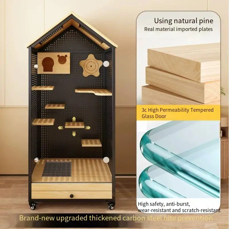For Cabinet cage Double glass door Comfortable large space Special flower branch mouse honey bag glider cage