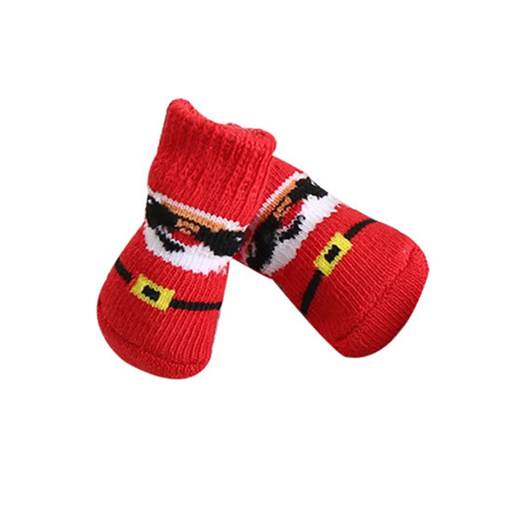 Hot Pet Foot Covers Non-Slip Pet Christmas Socks Dog Cat Small Anti Slip Shoes Cover Pet Socks Puppy Knitted Paw Protector 4PCS