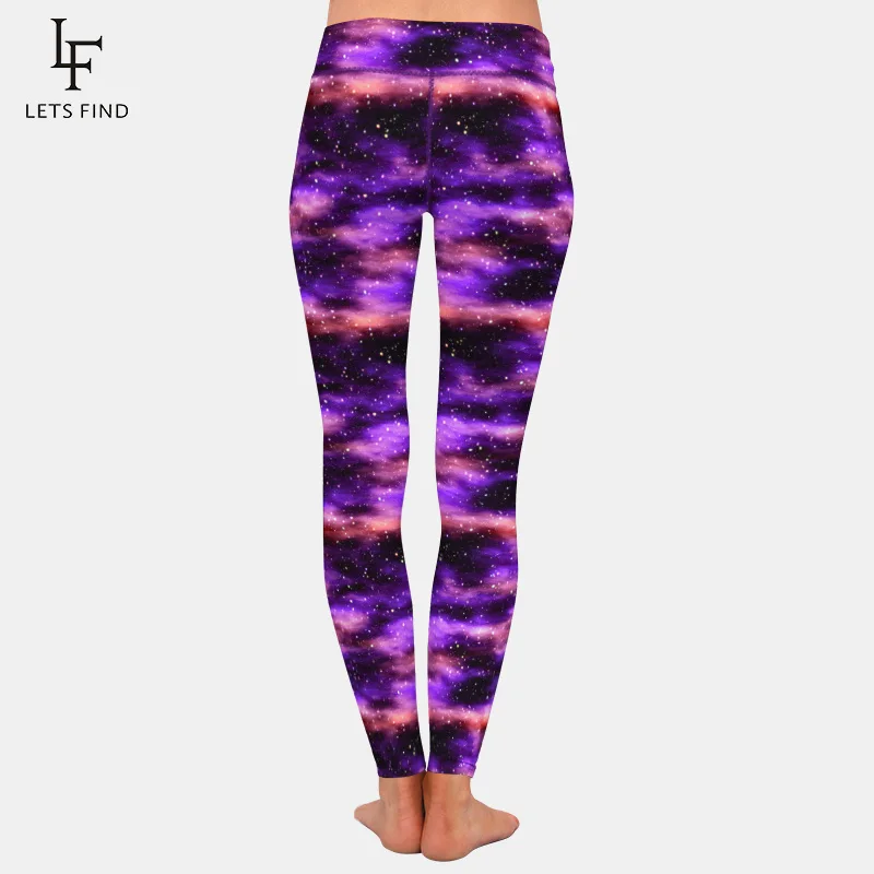 Letsfind 220gsm Dubbelzijdig Geborsteld Melk Zijde Print Vrouwen Leggings Mooie Galaxy Print Hoge Taille Fitness Leggings