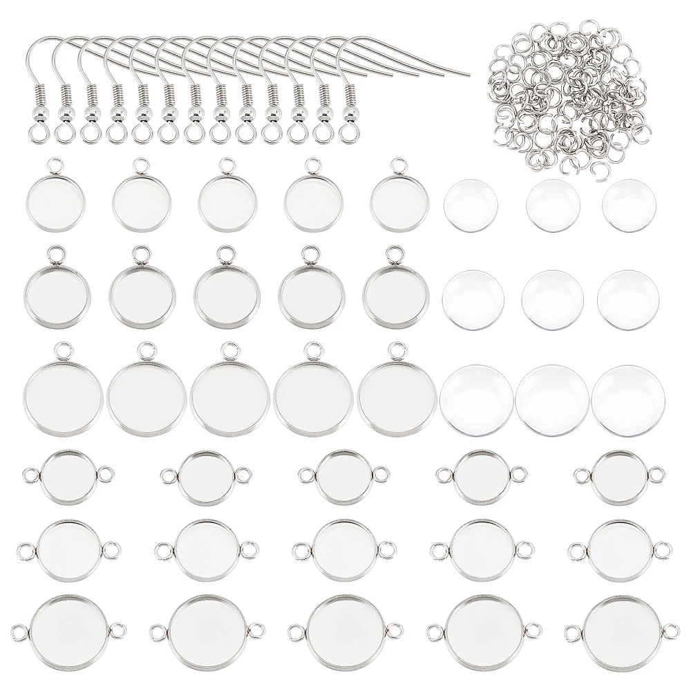 

DIY Flat Round Drop Earring Making Kit Including 304 Stainless Steel Cabochon Settings Earring Hooks Glass Cabochons