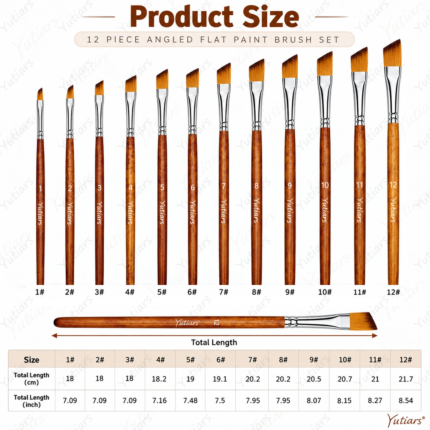 12PCS Angled Paint Brush Set, Wooden Handle Angle Brushes for Watercolor Acrylic Oil Painting, Edging, Detailing and Crafts