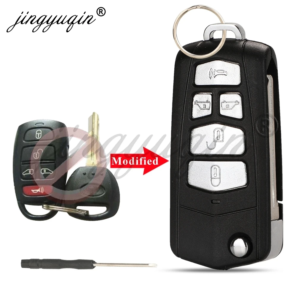 

jingyuqin Modified 5Buttons Flip Remote Key Shell Case for KIA Sedona Grand Carnival Hyundai Entourage 2006-2014 HYN14R Upgrade