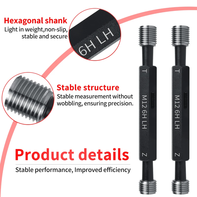 1PCS 6H M51 LH-M58 LH Steel Thread Gauge Metric Fine Left Tooth Thread Plug Gauge X0.5/0.75/1.0/1.25/1.5/2.0/3.0/4.0/5.0/5.5