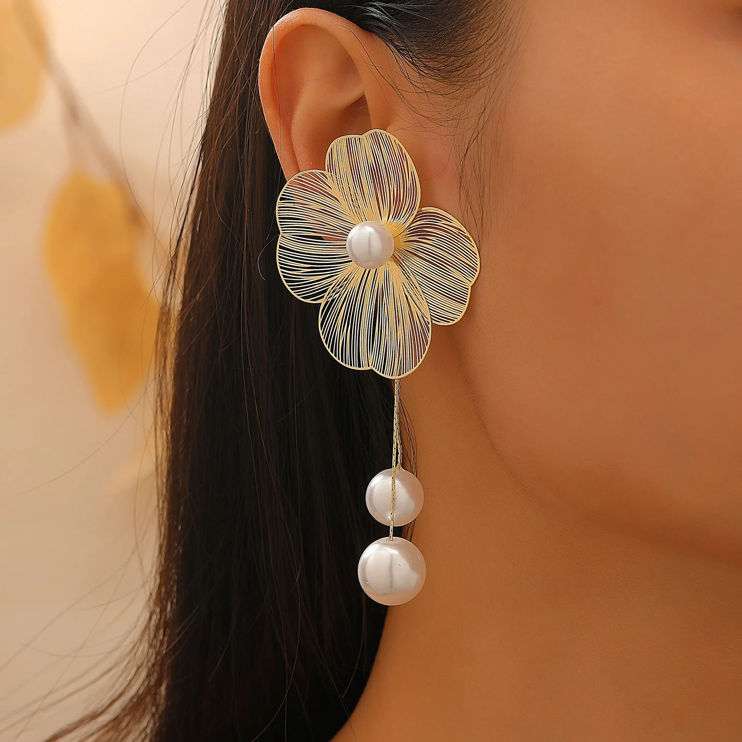 Silver Color  Trendy  Romantic Flower Petal Long Tassel Earrings For Women  Pearl  Wedding Jewelry Accessories