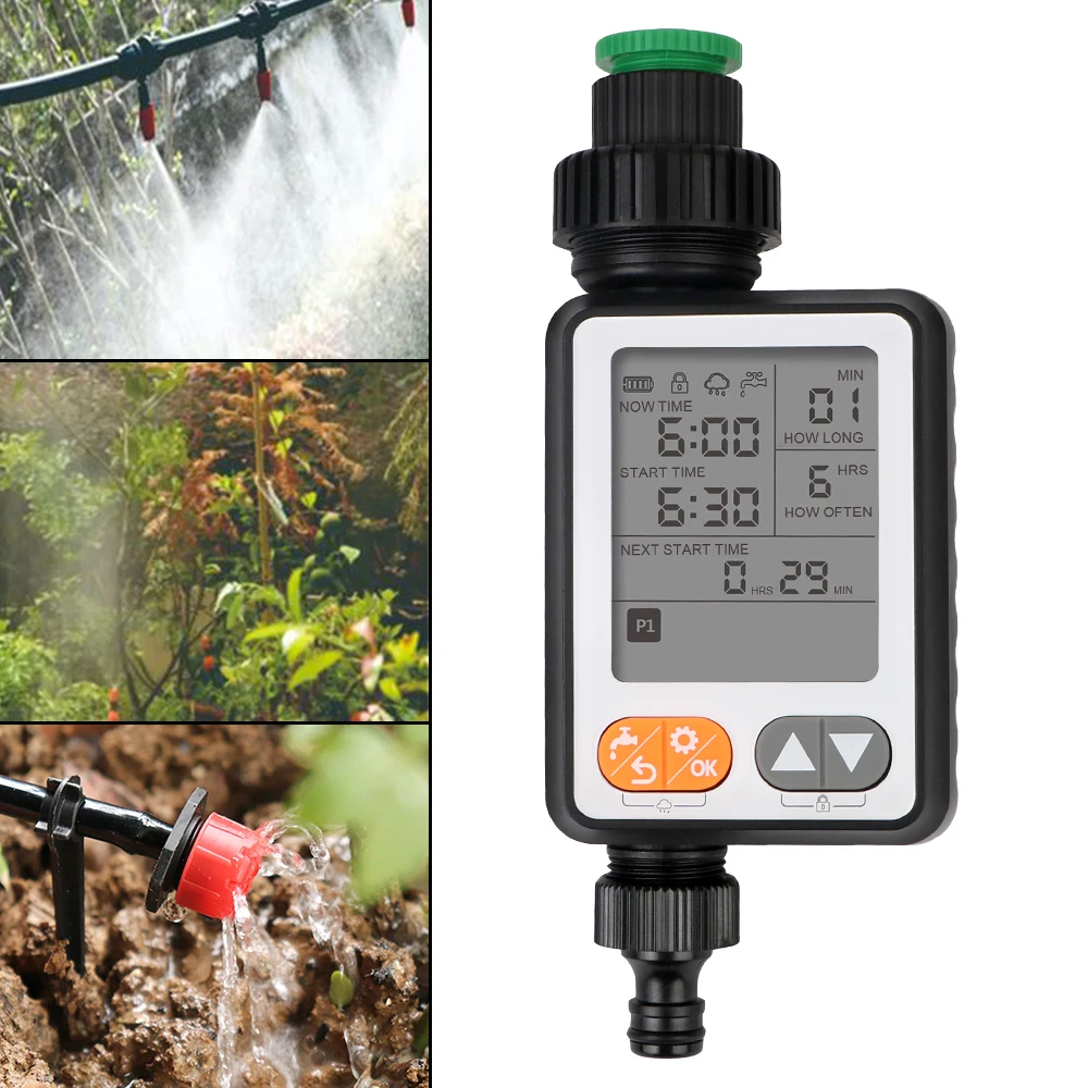 

Large Screen Irrigation Controller Battery Operated Automatic Garden Watering Timer Waterproof Multiple Program Rain Sensor