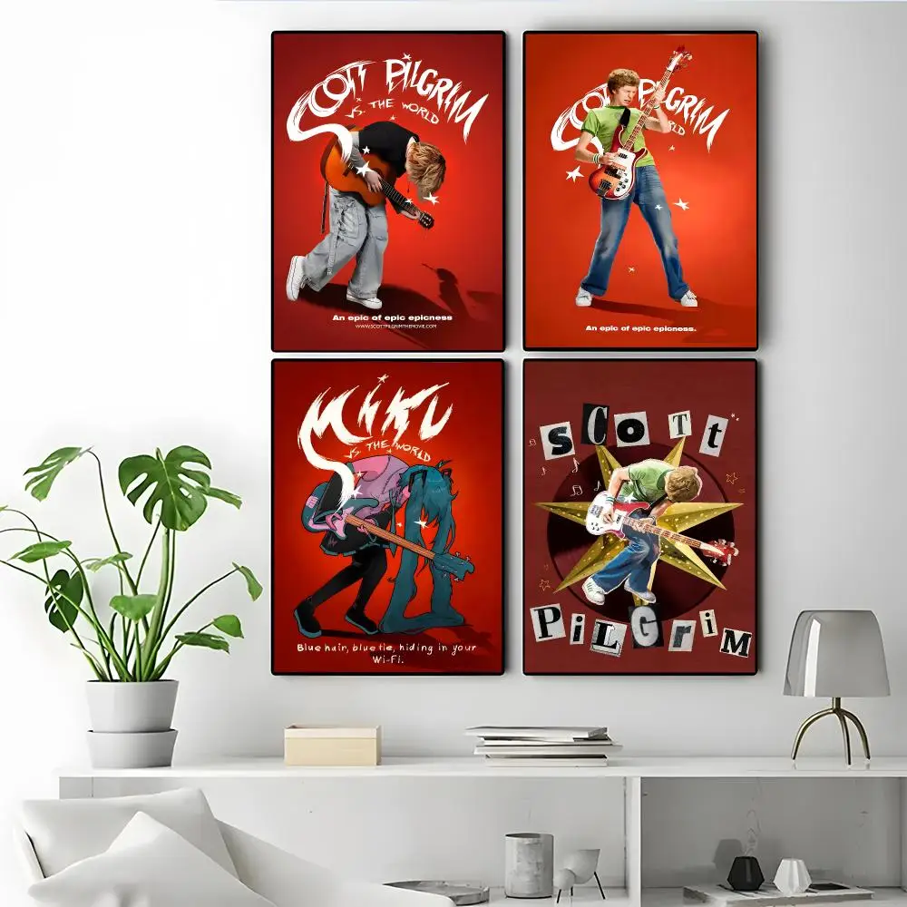 Movie Scott Pilgrim vs the World Poster Poster Self-adhesive Art Waterproof Paper Sticker Coffee House Bar Room Wall Decor