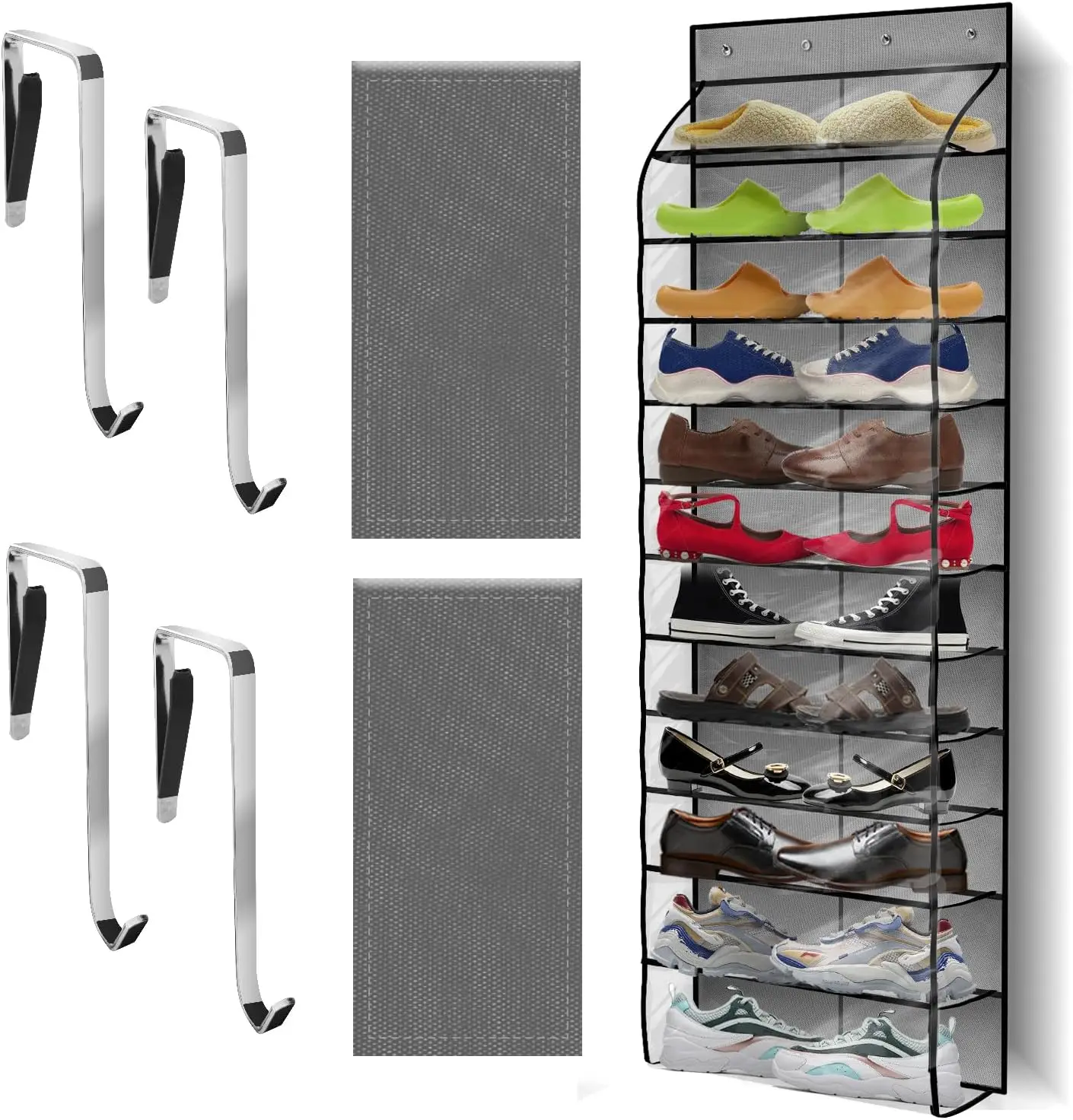 

Over The Door Shoe Organizer with 12 Large Breathable Pockets - Durable Hanging Storage for the Entire Family's Shoes (G