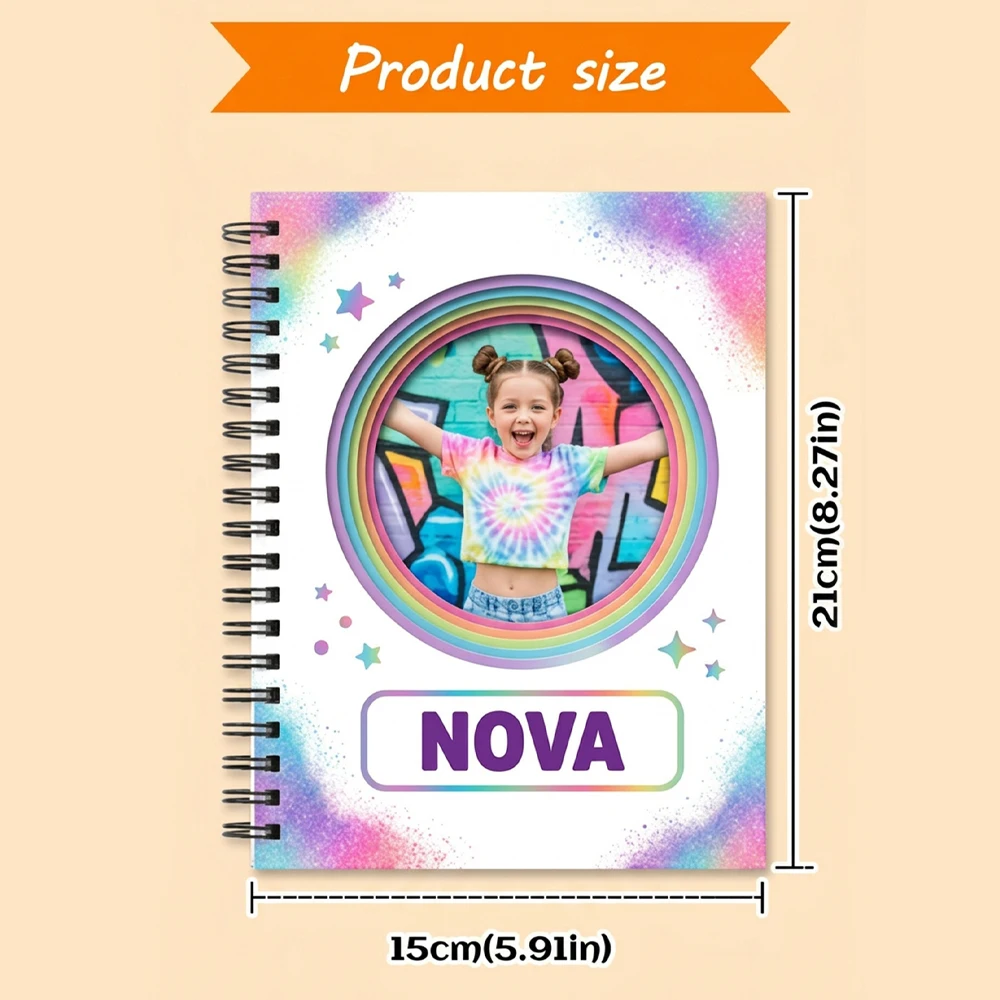 1pc Personalized Custom Kid Photo & Name Spiral Journal Notebook, Girls Surprise Present, School Notepad, Memory Log Book