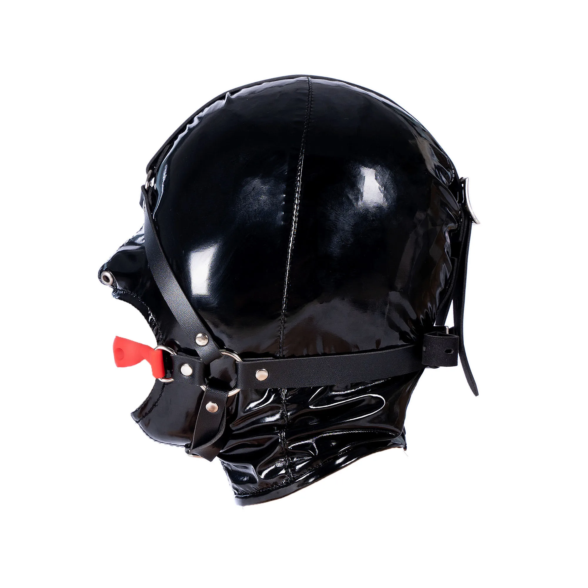 Fetish Leather Head Mask Wtih Open Mouth Breathable Sex Ball Harness Strap Gag BDSM Bondage Sex Slave Hood For Couple SM Toy Kit view 2