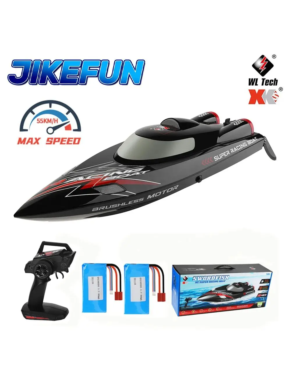 WLtoys WL916 RC Boot 2,4 GHz 55 KM/H Bürstenloses Hochgeschwindigkeits-Rennschiff Fernbedienung Schnellboot Spielzeug für Erwachsene mit 2 Batterien