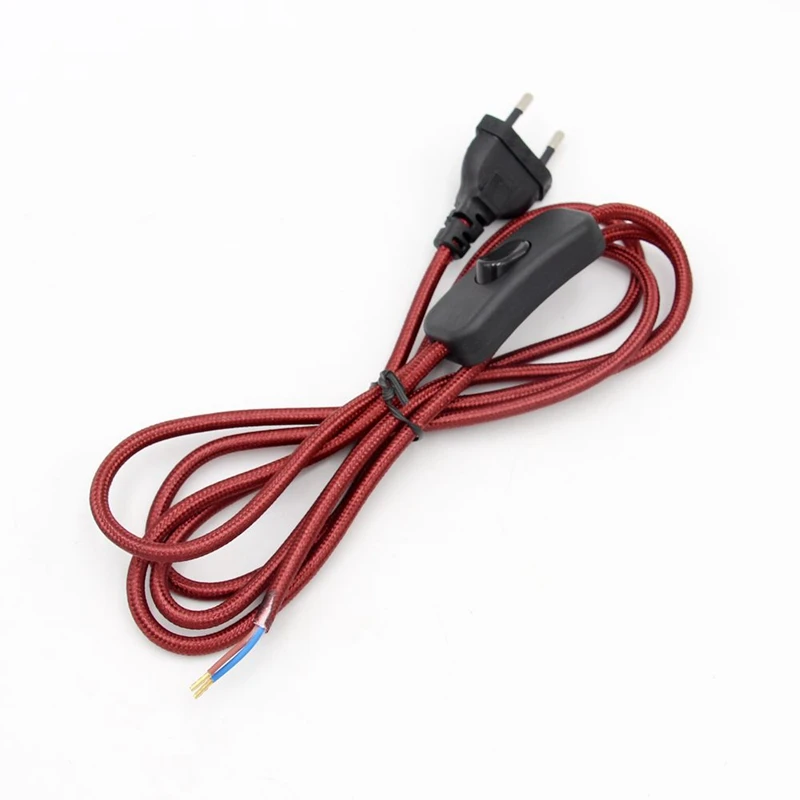 2m AC 220-250V  EU Power Cord with Switch Fabric Covered Electrical Power Cable For DIY Table Lamp Cord