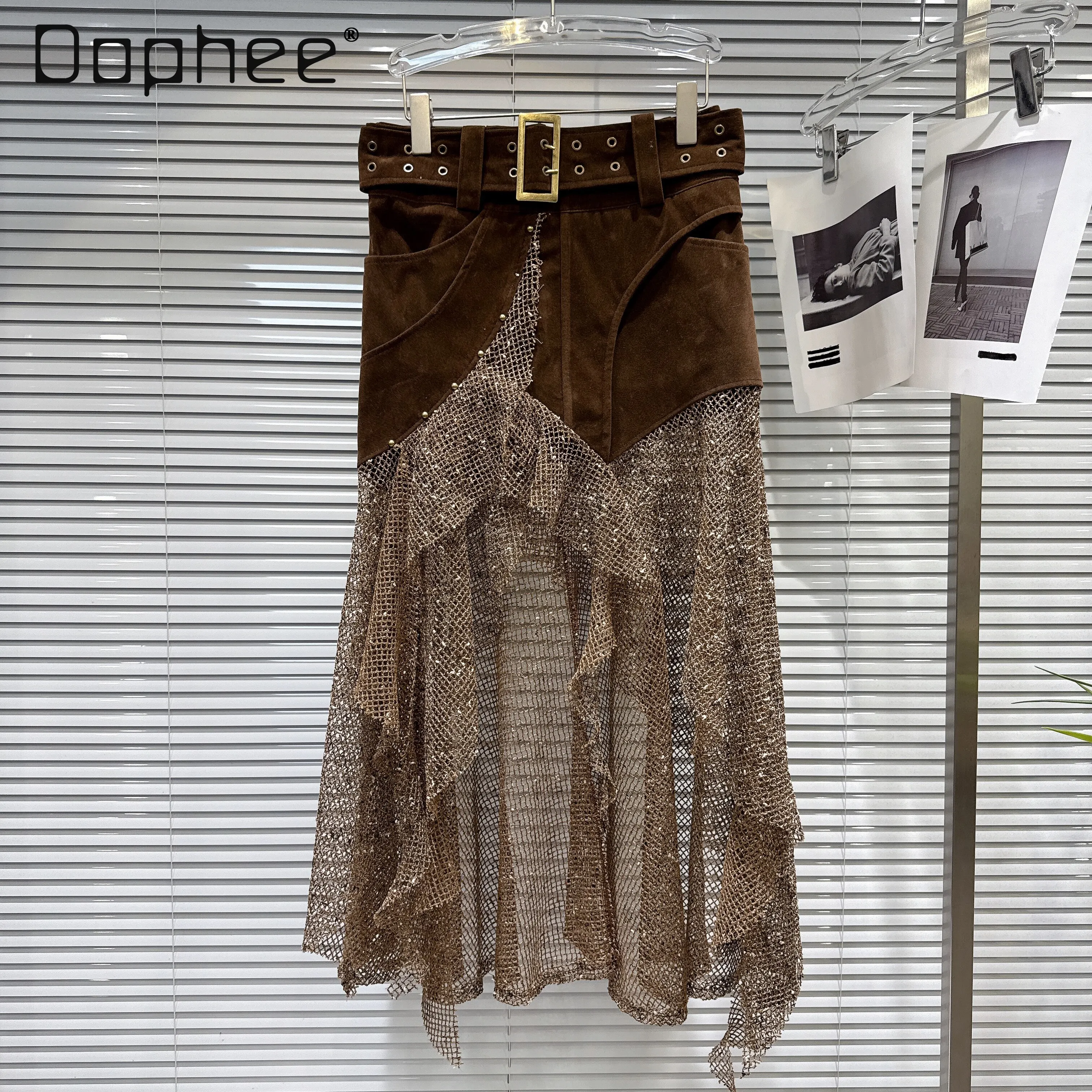 Street Personality Hot Girl Y2K Irregular Mesh Skirt Women 2026 Spring New Fashion Gothic High Waist Slim Mid-length Skirts