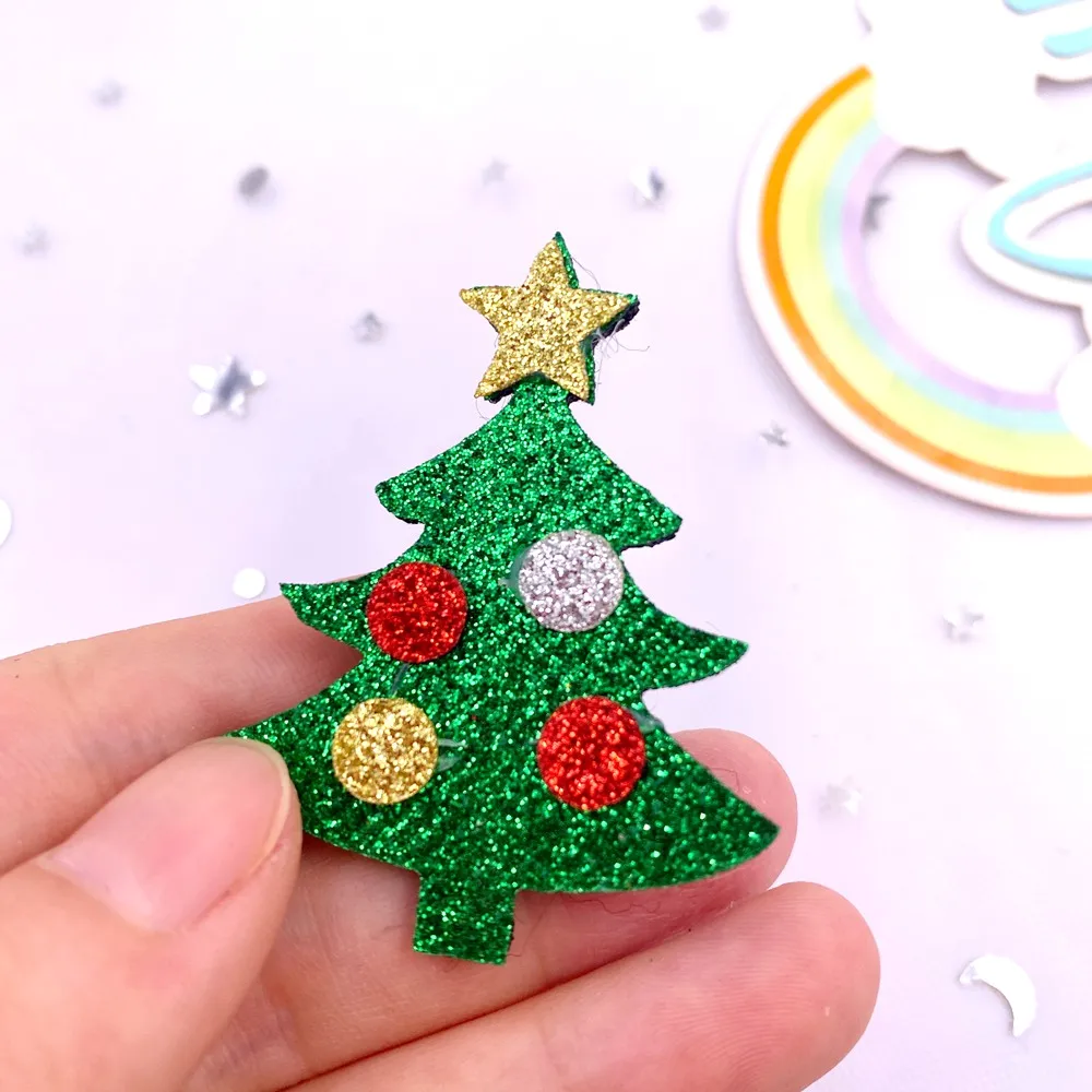 10pcs Felt Fabric Colorful Glitter Bepowder Cartoon Star Christmas Tree Patch Applique Sewing DIY Hair Bow Accessories Craft