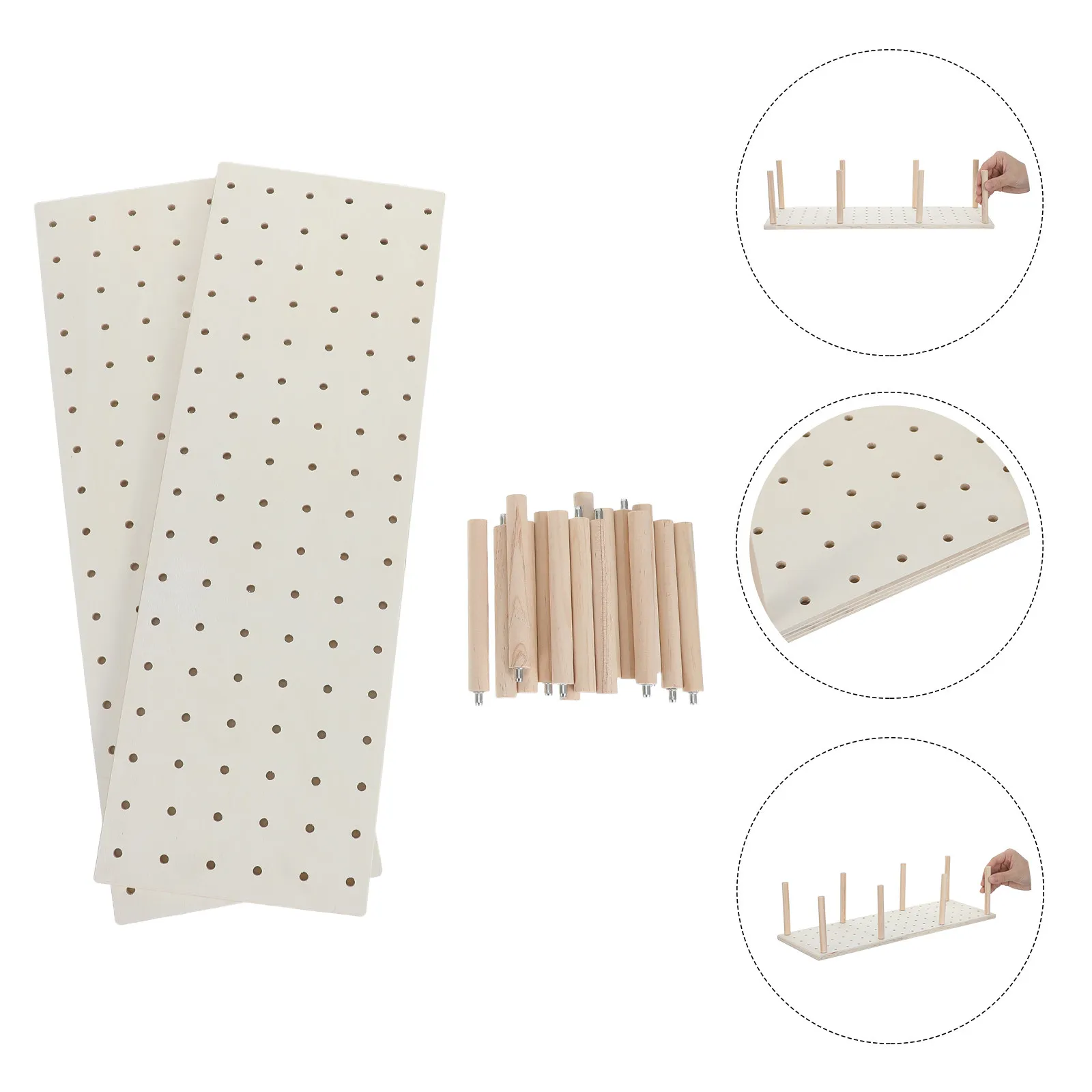 

2Sets Wood Pegboard Drawer Organizer Natural Color Adjustable Peg System Kitchen Storage Rack for Dishes Plates Pots Utensils