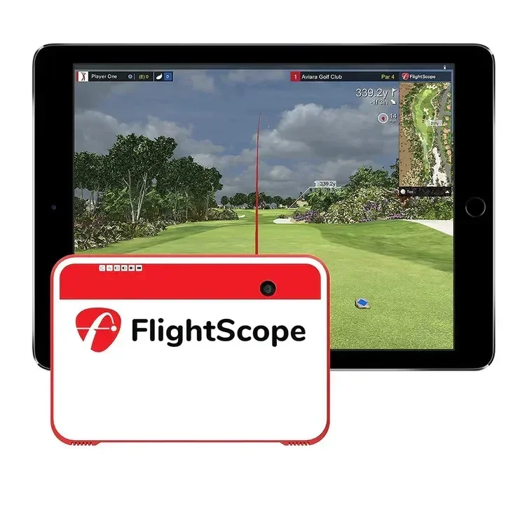 FlightScope Mevo + paket Studio Simulator Golf PlayBetter SimStudio dengan layar benturan dan tikar pukulan/Putt