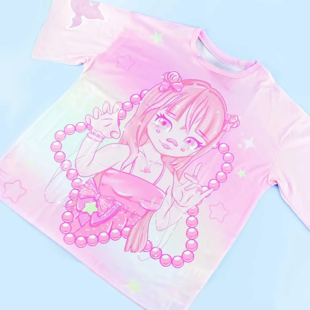 Meistverkauftes Mode-Neuprodukt, Sommer-Limited-Edition, rosa, niedliches Cosplay-T-Shirt im Outdoor-Stil für Herren und Damen mit Rundhalsausschnitt