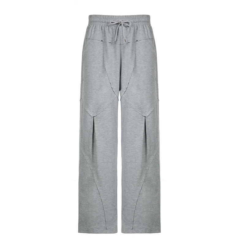 HEYounGIRL Stylish Chic Split Patchwork Women Baggy Pants Harajuku Korean Style Gray Loose Wide Leg Trousers Street Joggers