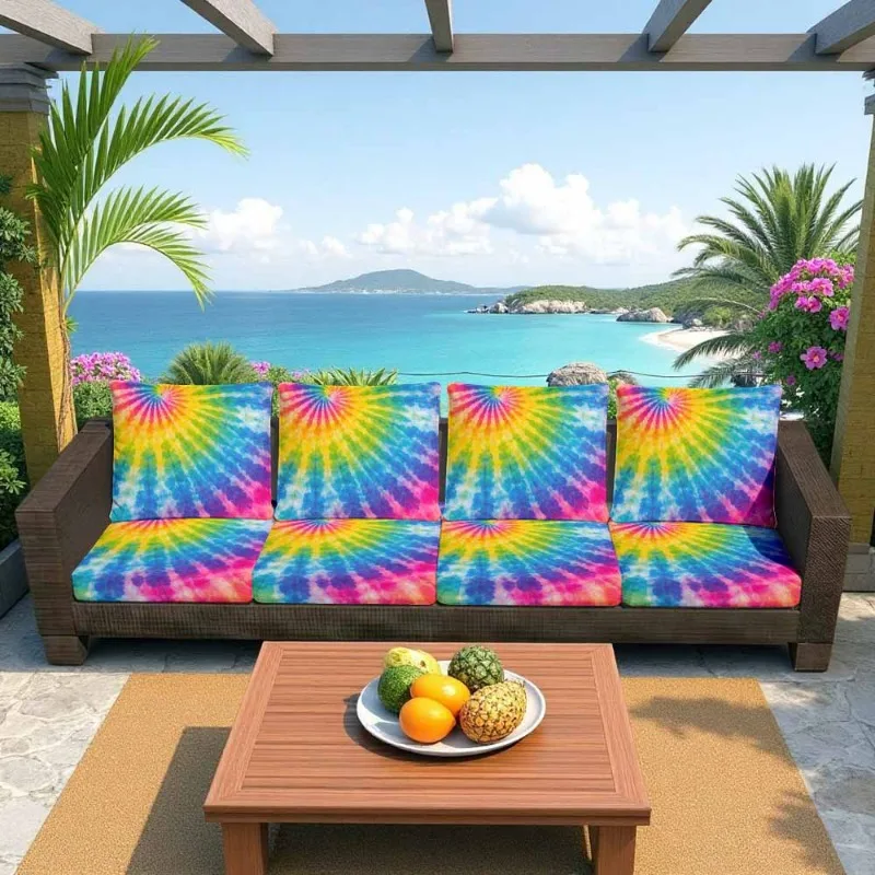 Outdoor Sofa Cushion Cover Vibrant Tie-Dye Pattern Patio Furniture Covers Bright-coloured Sectional Couch Covers for Backyard