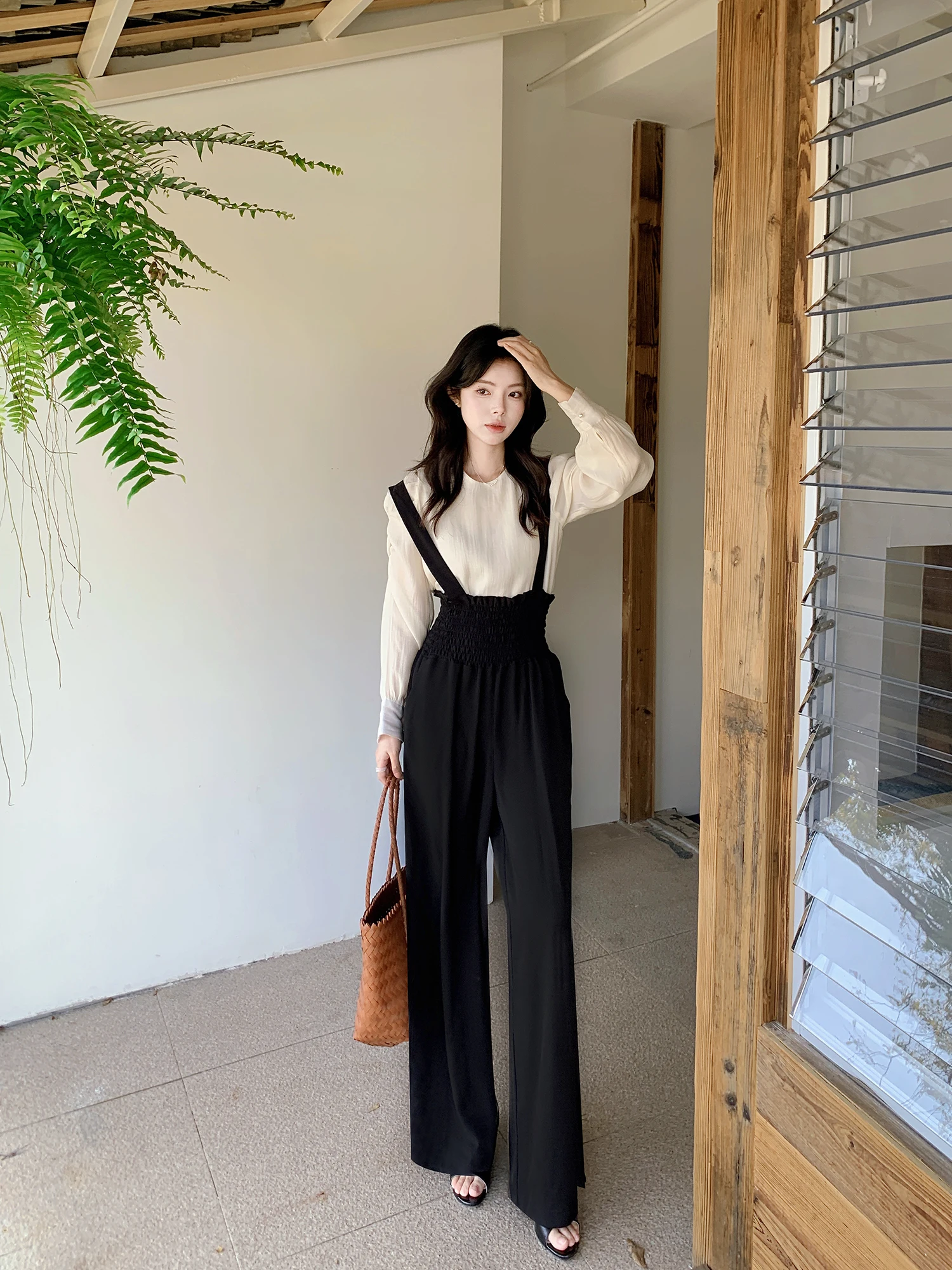 

Черные женские комбинезоны с высокой талией, весенне-летние, прямые, облегающие, рабочие брюки, широкие штанины, карго-комбинезоны, удобные длинные брюки