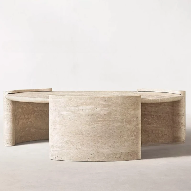 Round living room cave stone coffee table model room low table multi-functional coffee table