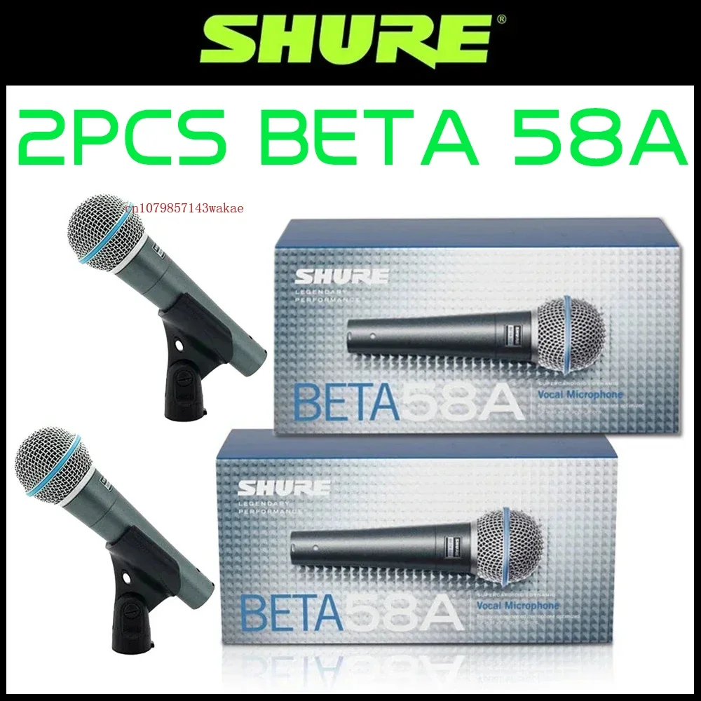 2PCS SHURE BETA 58A Microphone Wired Dynamic Home Amp Studio Recording Handheld Mic for Karaoke Bar Stage Live Performance