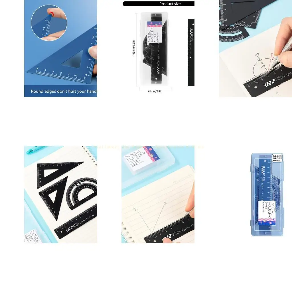 Matemático Dibujo Regla Metal Metal Geometría Profesional Conjunto matemáticas Con Set Square Protractor Regla y caso