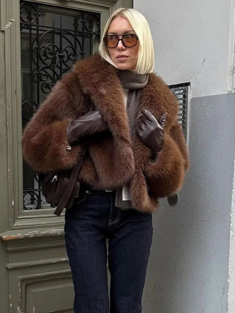 Zadorin luxo curto falso vison casaco de inverno marrom casaco de pele do falso mulher roupas soltas fofo jaqueta de pele do falso mulher casacos de pele topos