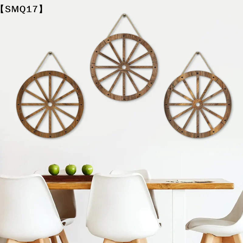 Wood Wagons Wheel Decorative Wooden Wheels Old Western Style Wagon Wheels Decor Vintage Rustic Wall Hanging Wood Cartwheel【SMQ】